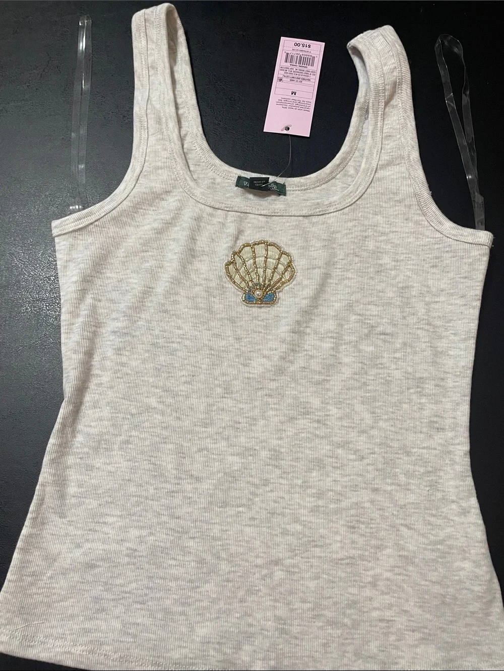 Wild Fable light gray Girls Tank Top w  Gold Shell Accent on Front Sz. M NWT